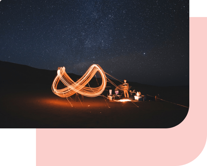 fuse-digital_our-services_devsecops Spinning fire in a DevSecOps methodology infinity shaped symbol, under the stars